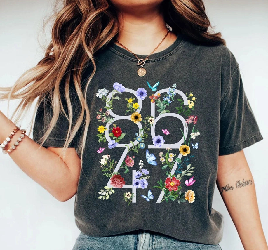8647 Anti Trump Shirt, Floral Comfortable Tee - Black