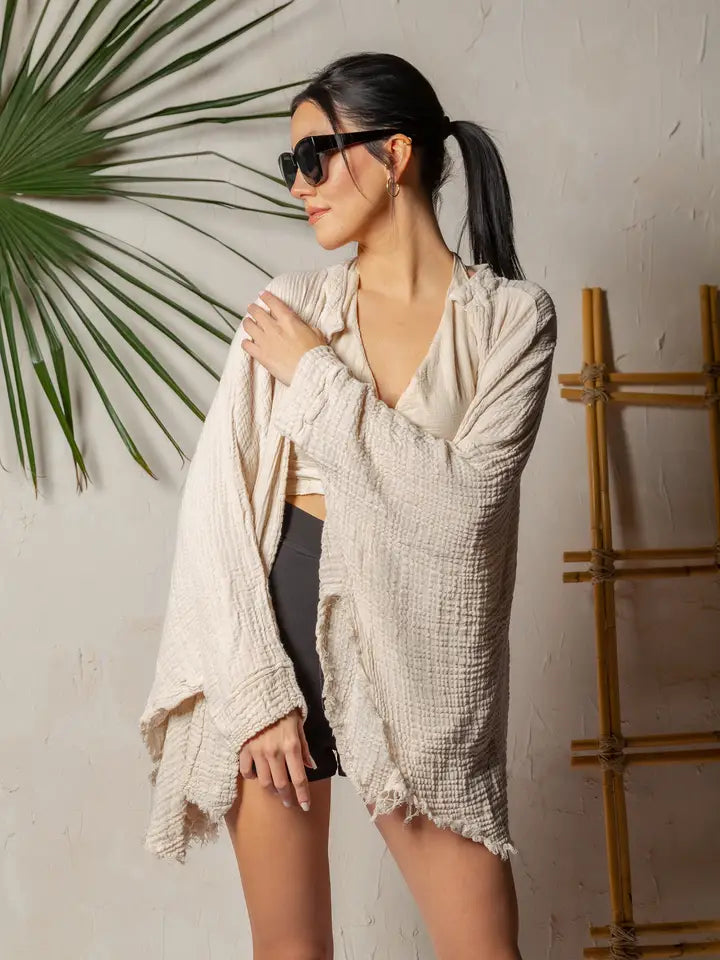 CREAM EVIL EYE MUSLIN ROBE - KIMONO