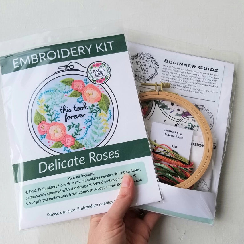 DELICATE ROSES BEGINNER HAND EMBROIDERY KIT