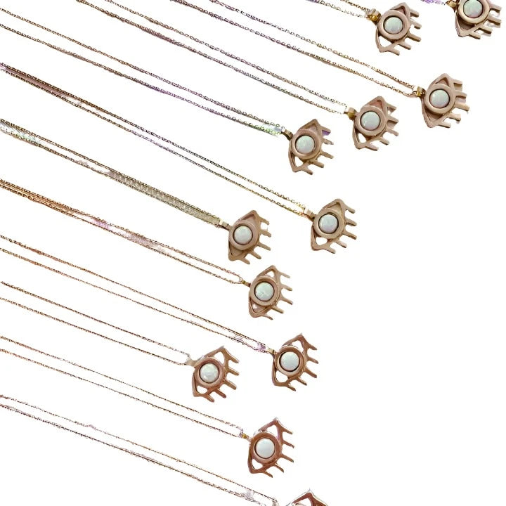 24" BRASS EYE NECKLACE WITH WHITE OPAL