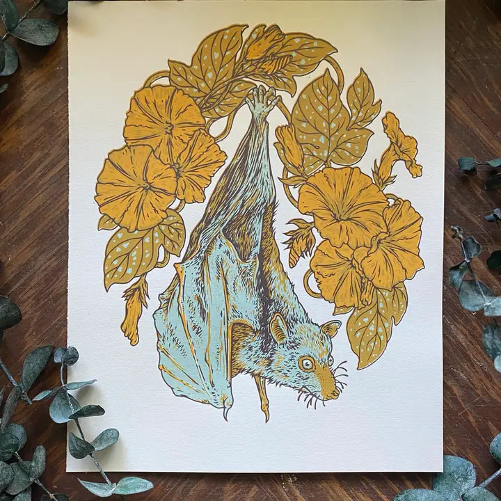 FLYING FOX + MORNING GLORIES GICLEE PRINT