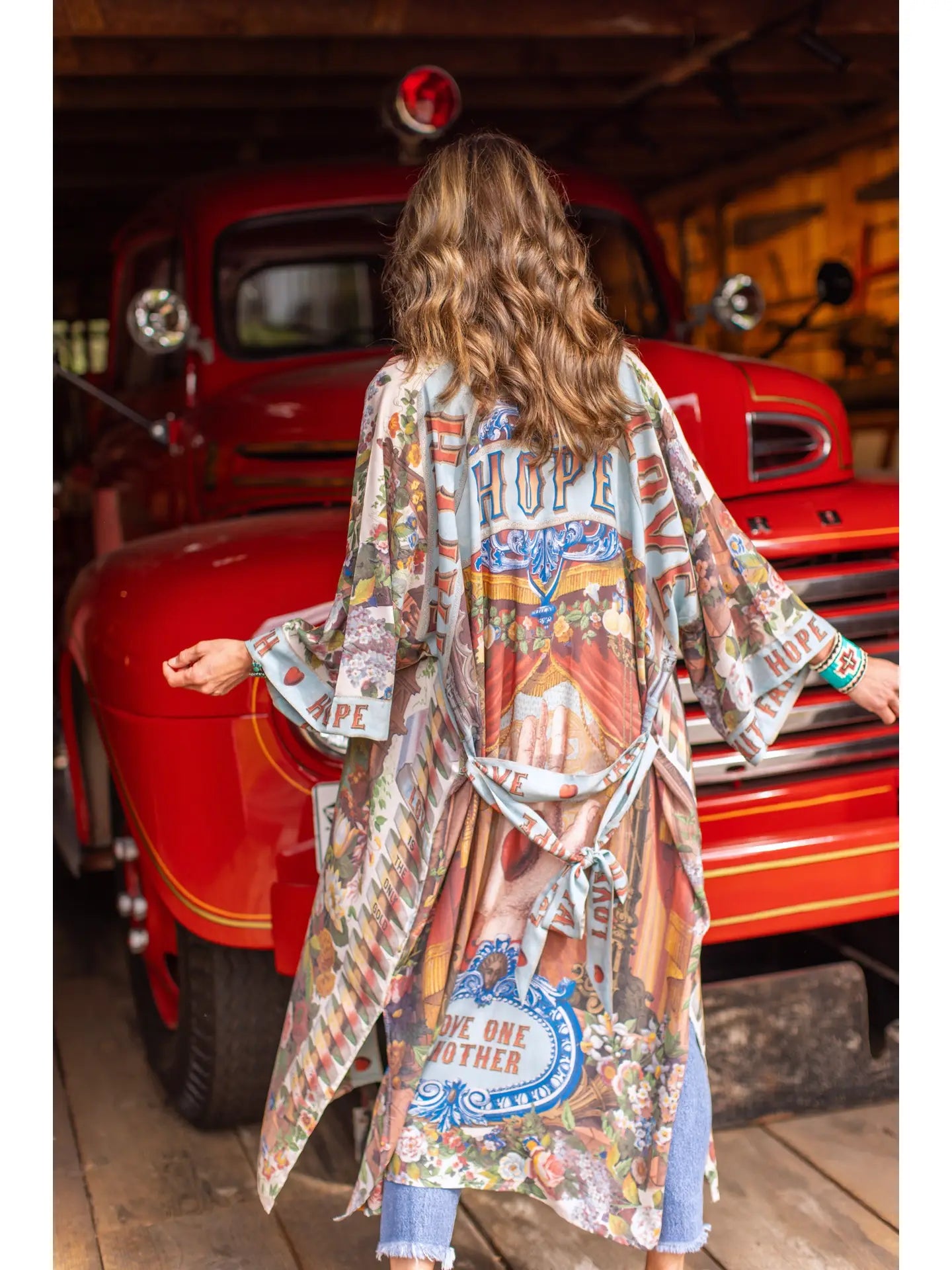LOVE LANGUAGE PRINTED LONG BAMBOO DUSTER - KIMONO