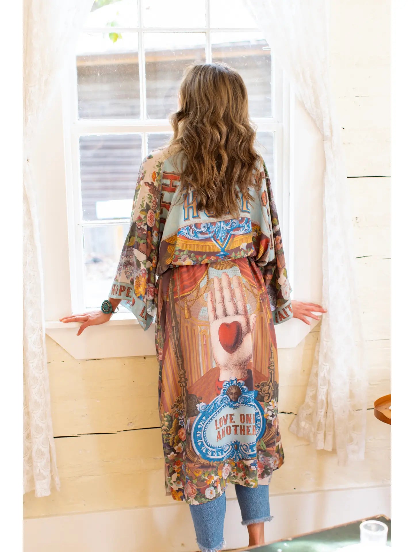LOVE LANGUAGE PRINTED LONG BAMBOO DUSTER - KIMONO