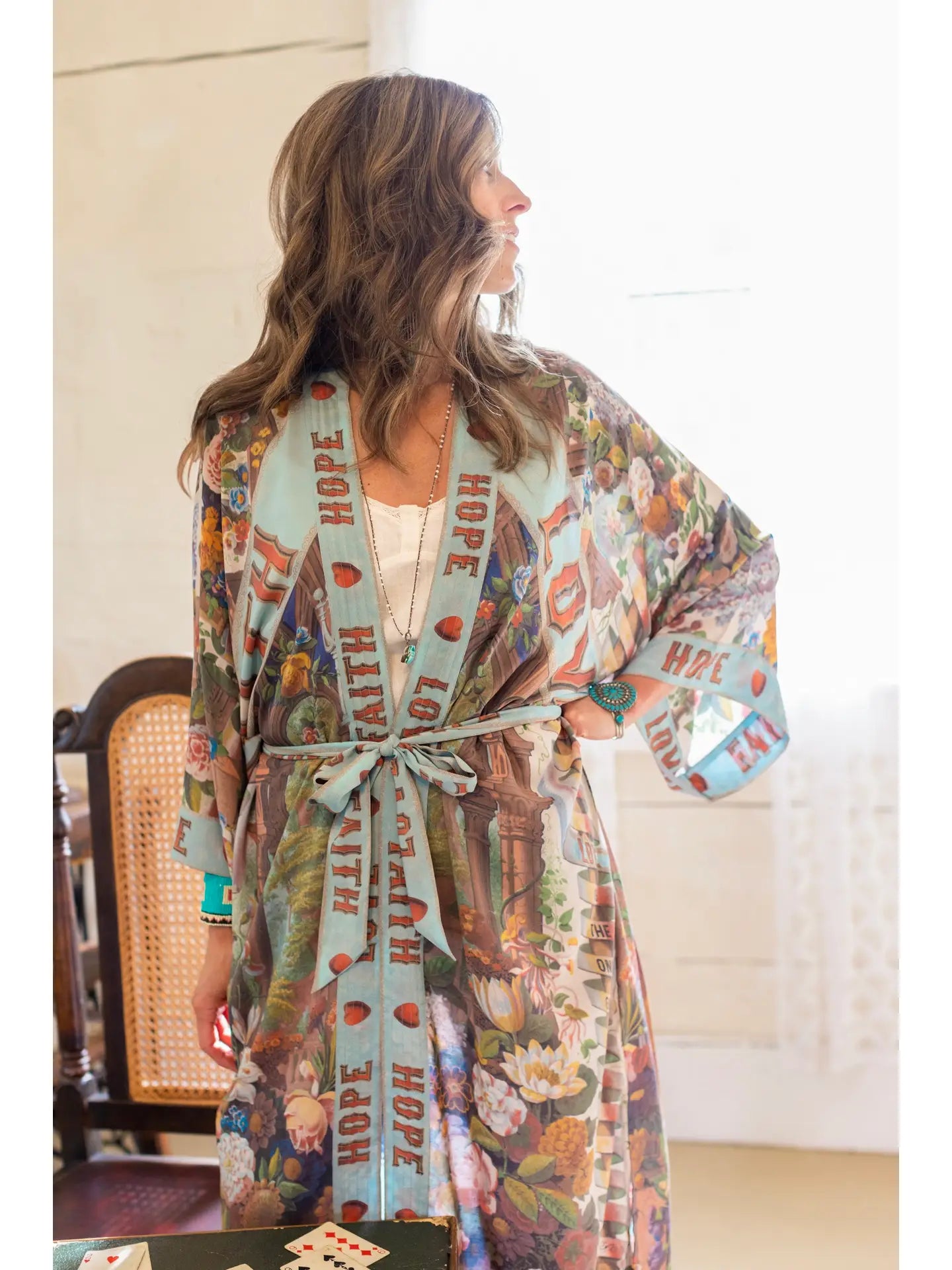 LOVE LANGUAGE PRINTED LONG BAMBOO DUSTER - KIMONO