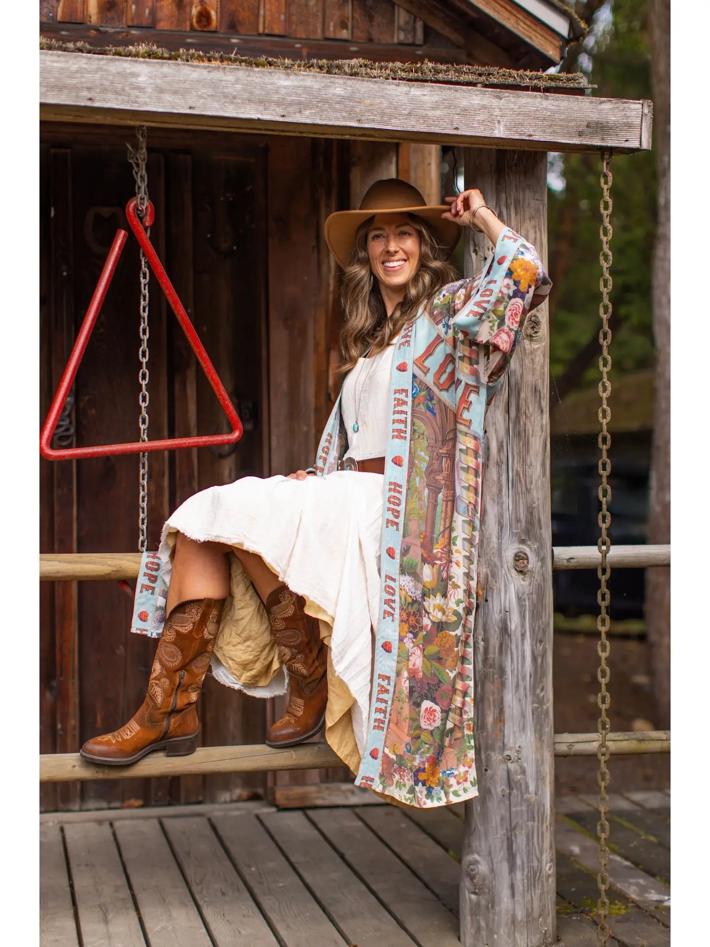 LOVE LANGUAGE PRINTED LONG BAMBOO DUSTER - KIMONO