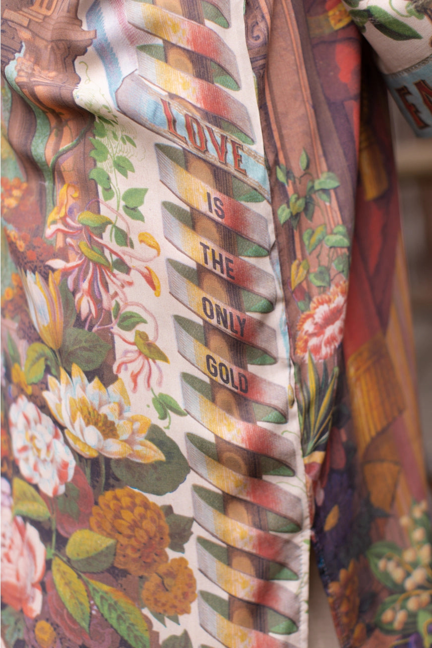 LOVE LANGUAGE PRINTED LONG BAMBOO DUSTER - KIMONO