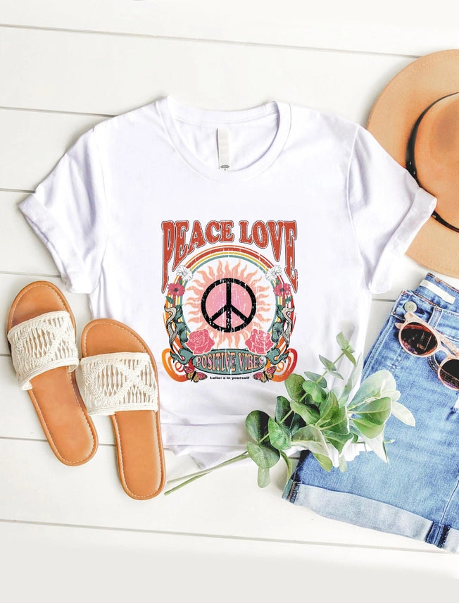 PEACE LOVE POSITIVE VIBES (WHITE) - TEE