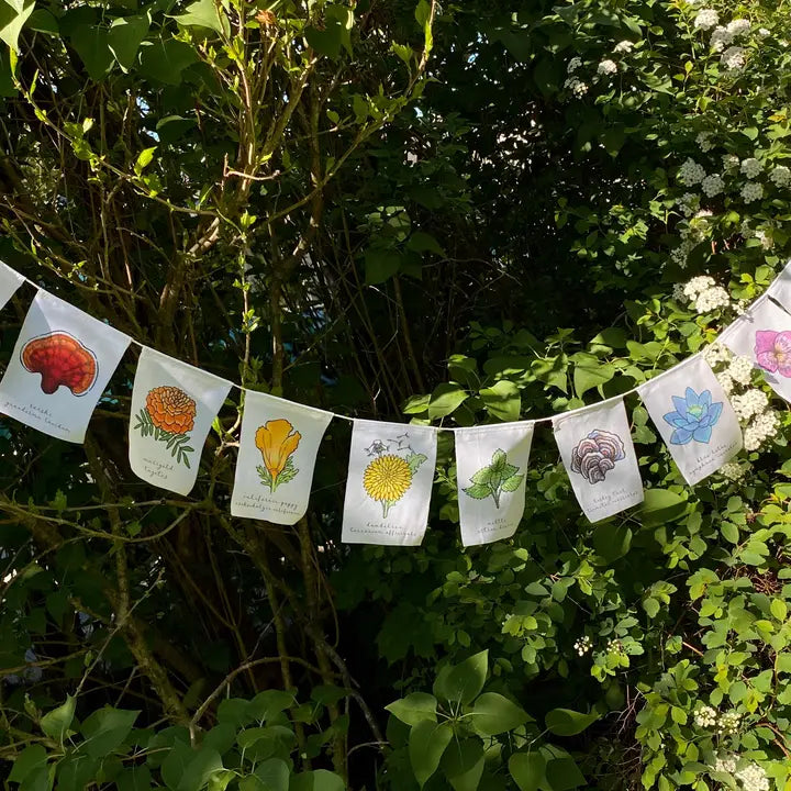 TEA-DYED RAINBOW HERBS PRAYER FLAGS