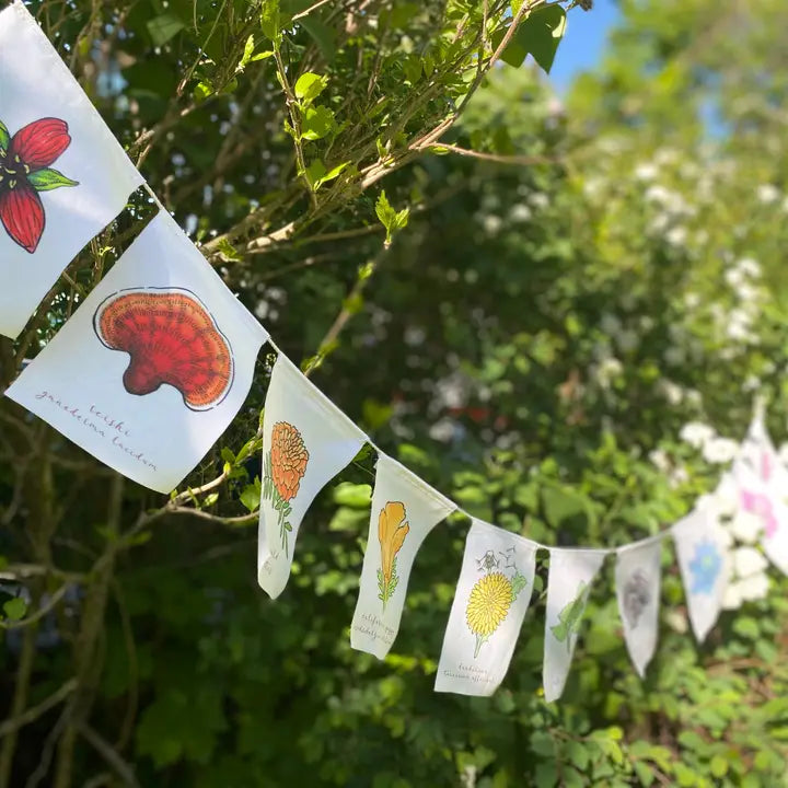 TEA-DYED RAINBOW HERBS PRAYER FLAGS