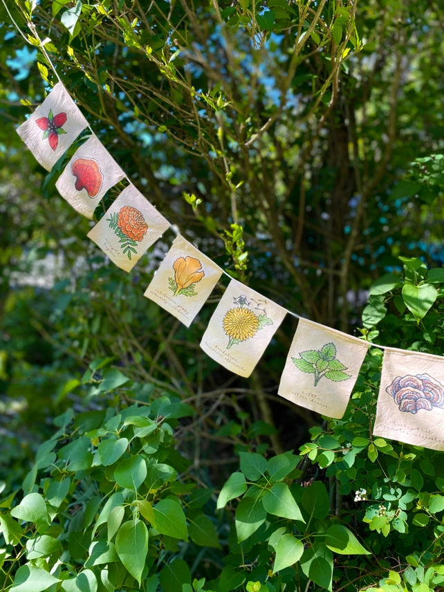 TEA-DYED RAINBOW HERBS PRAYER FLAGS