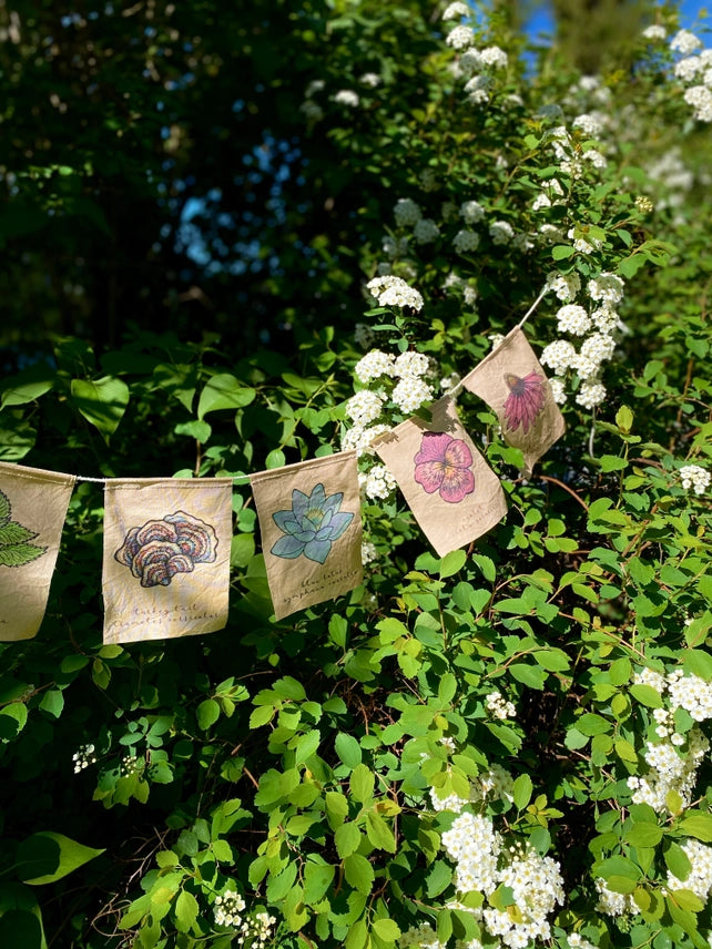 TEA-DYED RAINBOW HERBS PRAYER FLAGS
