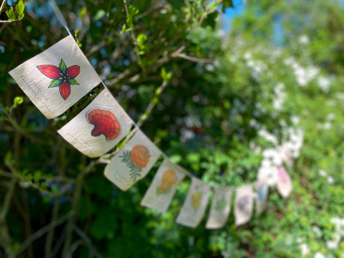 TEA-DYED RAINBOW HERBS PRAYER FLAGS