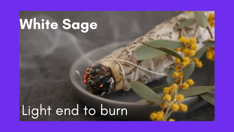 WHITE SAGE SMUDGE STICKS WITH PURPLE FLOWERS