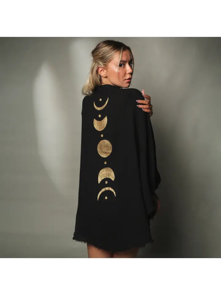 BLACK MOON PHASES MUSLIN ROBE - KIMONO