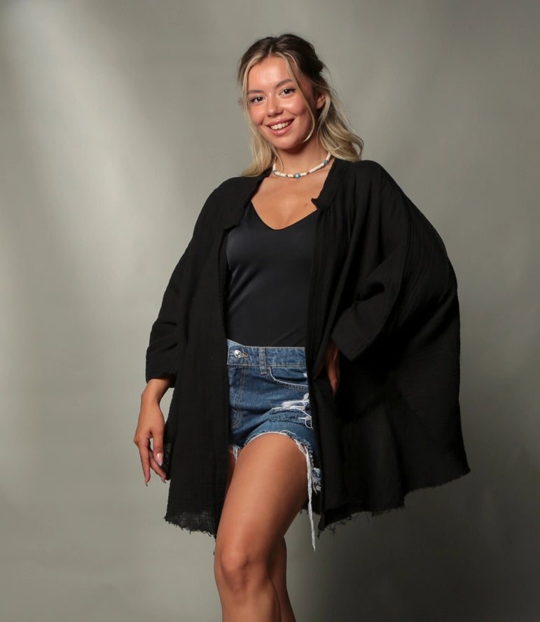 BLACK MOON PHASES MUSLIN ROBE - KIMONO