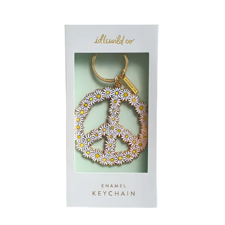 PEACE DAISY BRASS AND ENAMEL - KEYCHAIN