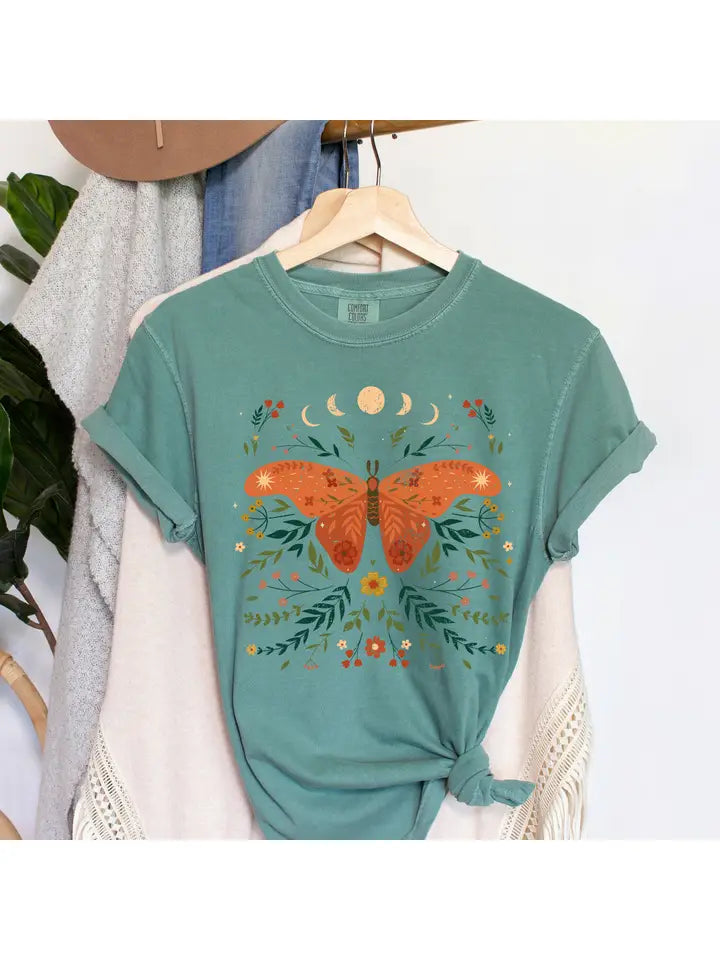 MOTH MOON PHASES AND FERNS CELESTIAL - TEE