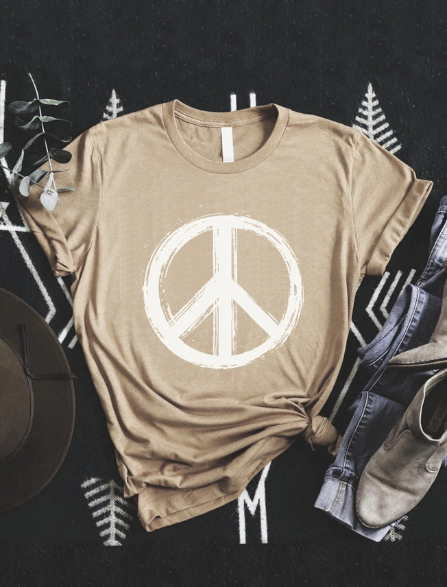 PEACE SIGN (TAN) - TEE