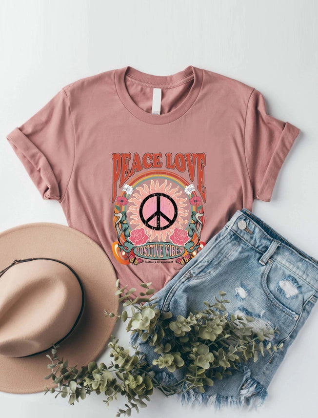 PEACE LOVE POSITIVE VIBES (MAUVE) - TEE
