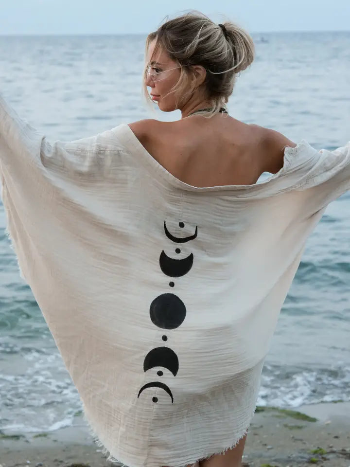 CREAM MOON PHASES MUSLIN ROBE - KIMONO