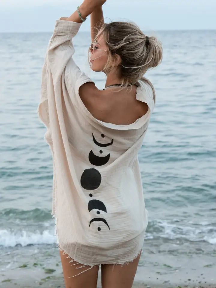 CREAM MOON PHASES MUSLIN ROBE - KIMONO