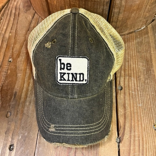 BOHO TRUCKER HAT - BE KIND - BLACK