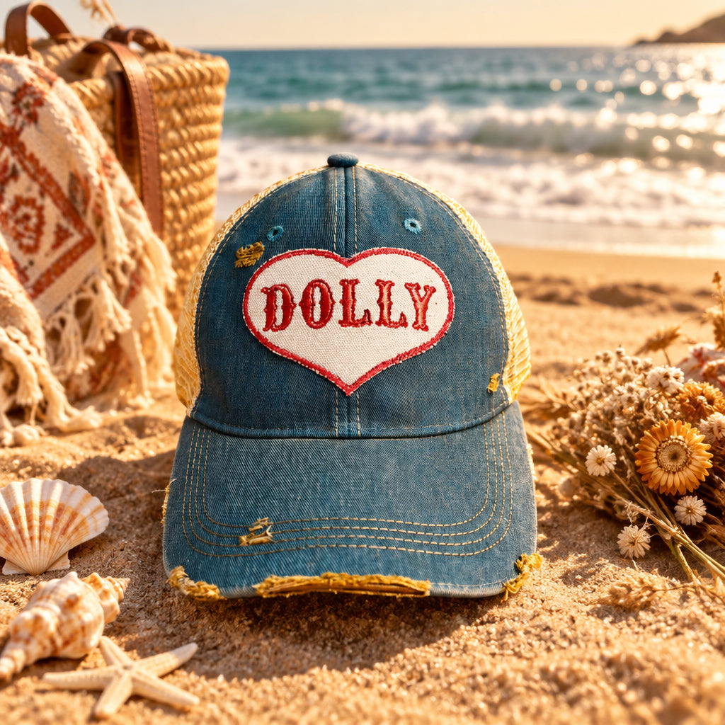 BOHO TRUCKER HAT - DOLLY HEART - BLUE