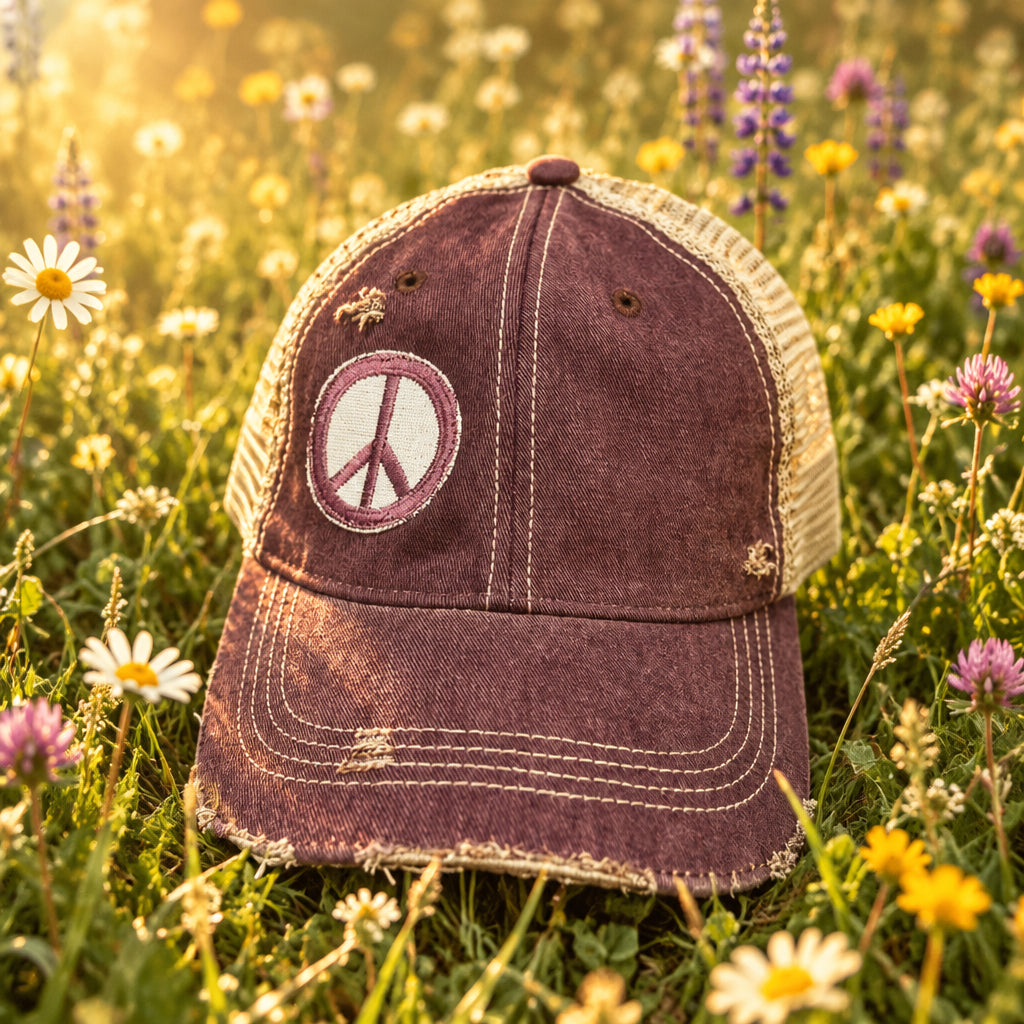 BOHO TRUCKER HAT - PEACE SIGN - MAR