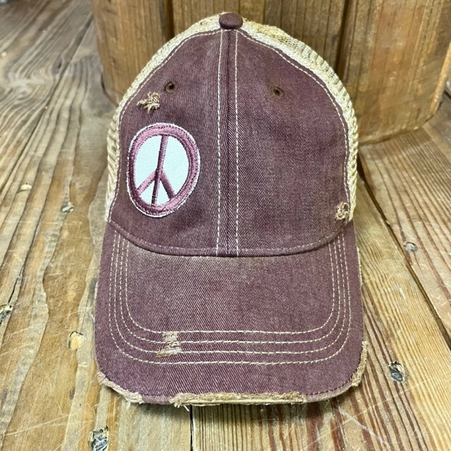 BOHO TRUCKER HAT - PEACE SIGN - MAR