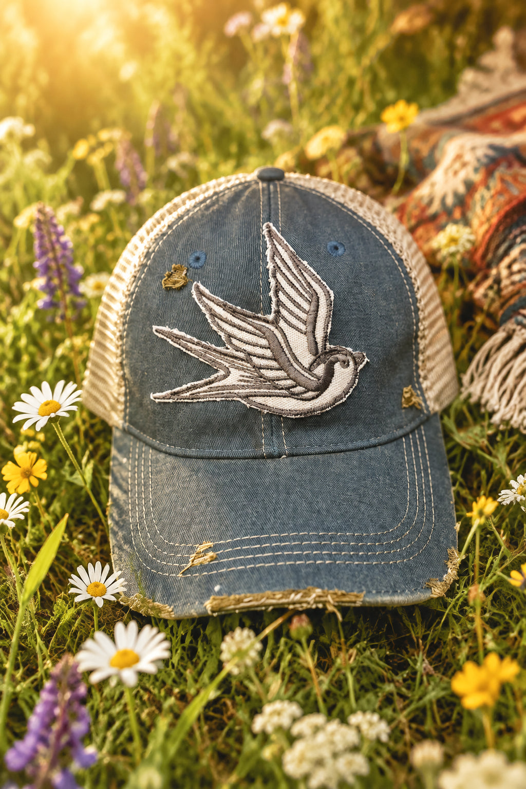 BOHO TRUCKER HAT - SPARROW - BLUE