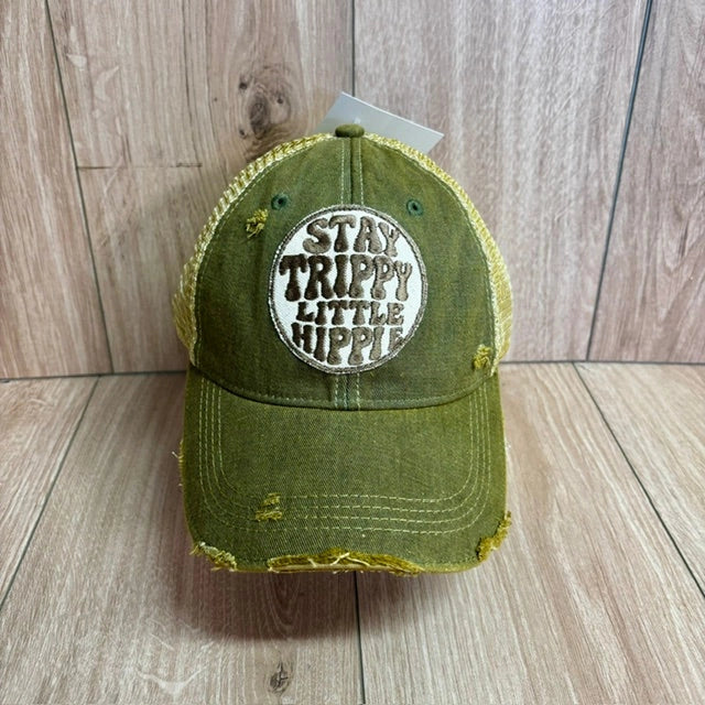BOHO TRUCKER HAT - STAY TRIPPY LITTLE HIPPIE - GREEN