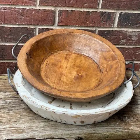 LARGE ROUND WOODEN BOWL WITH HANDLES