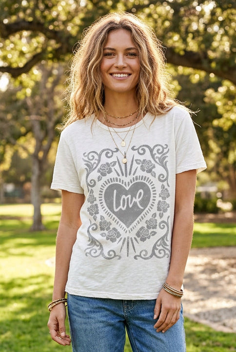 T-SHIRT - LOVE FLORAL - OFF WHITE