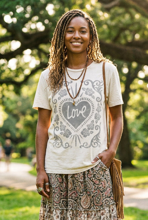 T-SHIRT - LOVE FLORAL - OFF WHITE