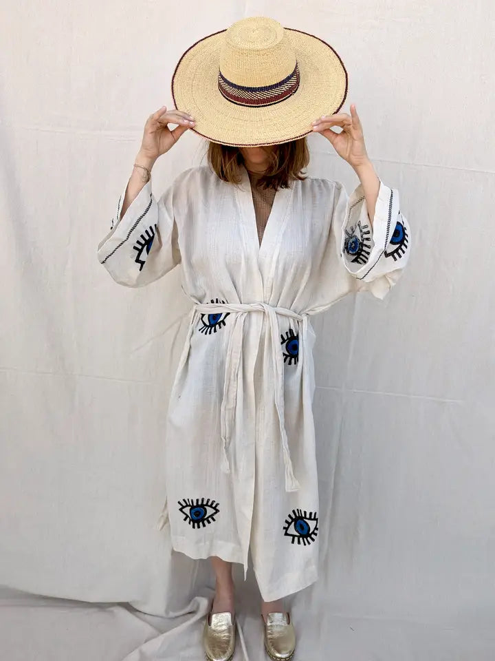 EVIL EYE LINEN KAFTAN - KIMONO