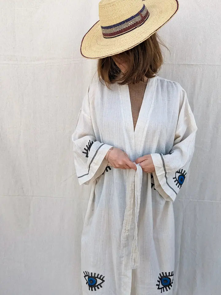 EVIL EYE LINEN KAFTAN - KIMONO