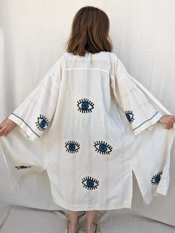 EVIL EYE LINEN KAFTAN - KIMONO