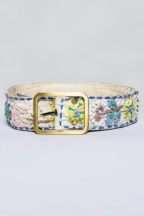 HANDCRAFTED EMBROIDERED FLORAL BOHO BELT - BLUSH MULTICOLOR - ONE SIZE