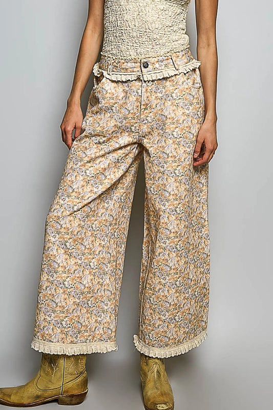 RUFFLE FLORAL PATTERN PANTS