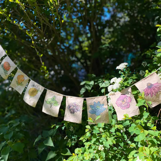 TEA-DYED RAINBOW HERBS PRAYER FLAGS