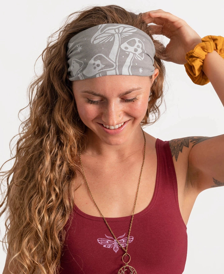 BOHO HEADBAND - CELESTIAL MUSHROOMS - GRAY
