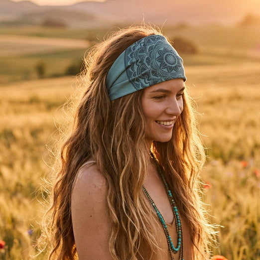 BOHO HEADBAND - INDIGO MANDALA - BLUE