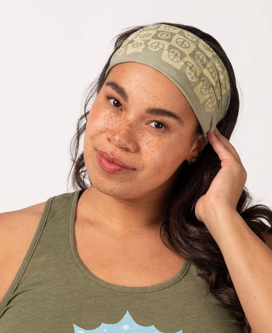 BOHO HEADBAND - TRIPPY PEACE SIGNS - GREEN