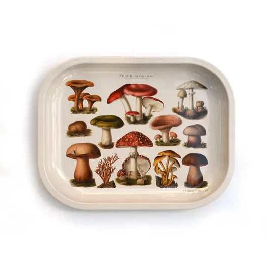 SMALL METAL VINTAGE TAN MUSHROOM FUNGI PRINT - RITUAL TRAY