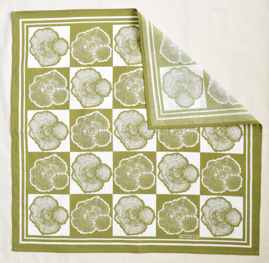 TREE RING BANDANA - 100% COTTON - OLIVE GREEN PRINT