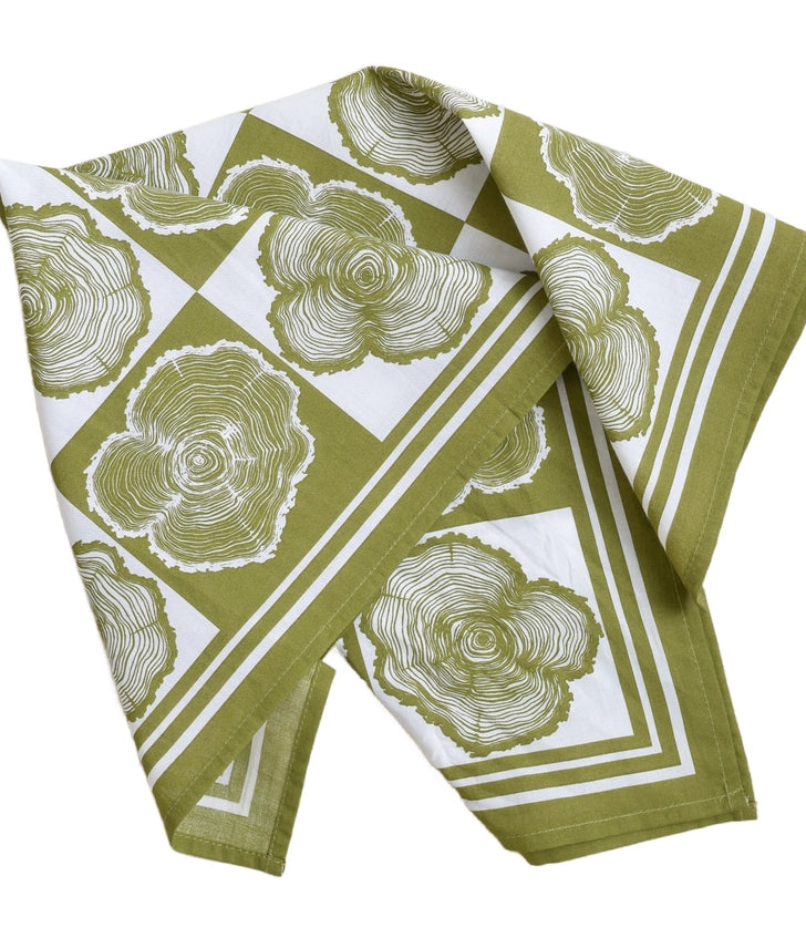 TREE RING BANDANA - 100% COTTON - OLIVE GREEN PRINT