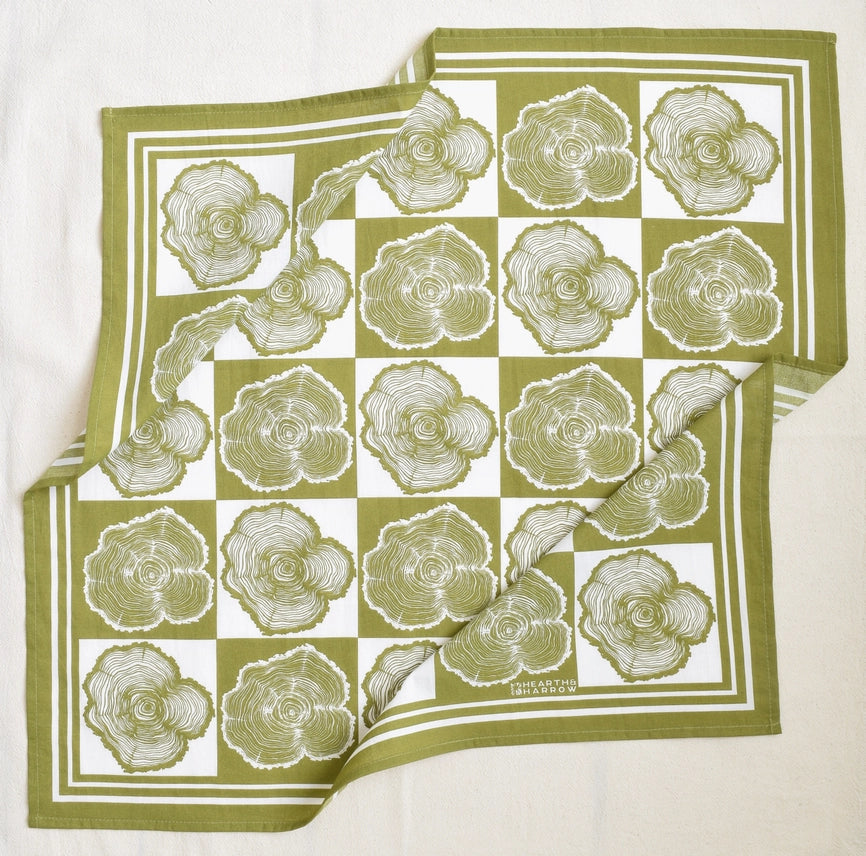 TREE RING BANDANA - 100% COTTON - OLIVE GREEN PRINT