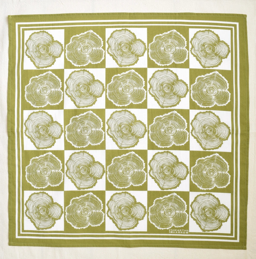 TREE RING BANDANA - 100% COTTON - OLIVE GREEN PRINT