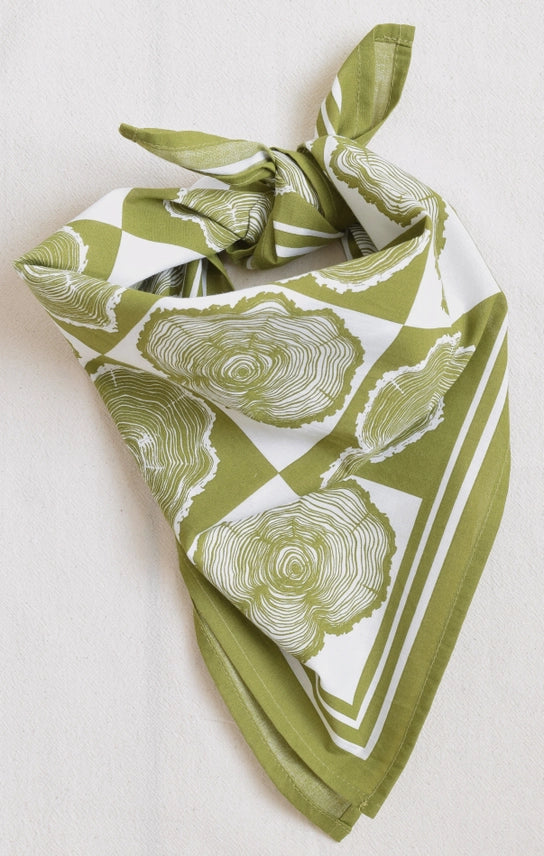 TREE RING BANDANA - 100% COTTON - OLIVE GREEN PRINT