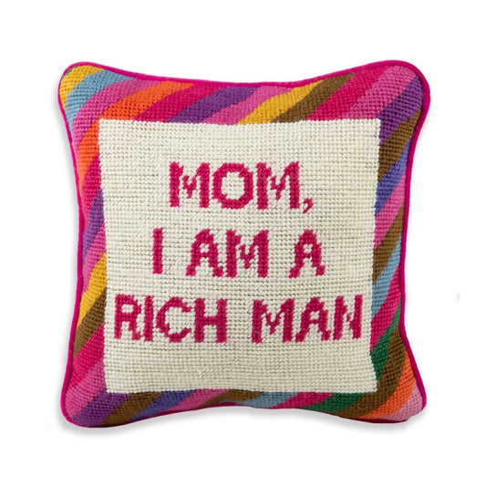 CHER KNOWS BEST / MOM, I AM A RICH MAN - NEEDLEPOINT PILLOW